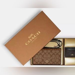 Boxed  Anna Foldover Crossbody & Card Set C7354 IM/Khaki Brown Multi